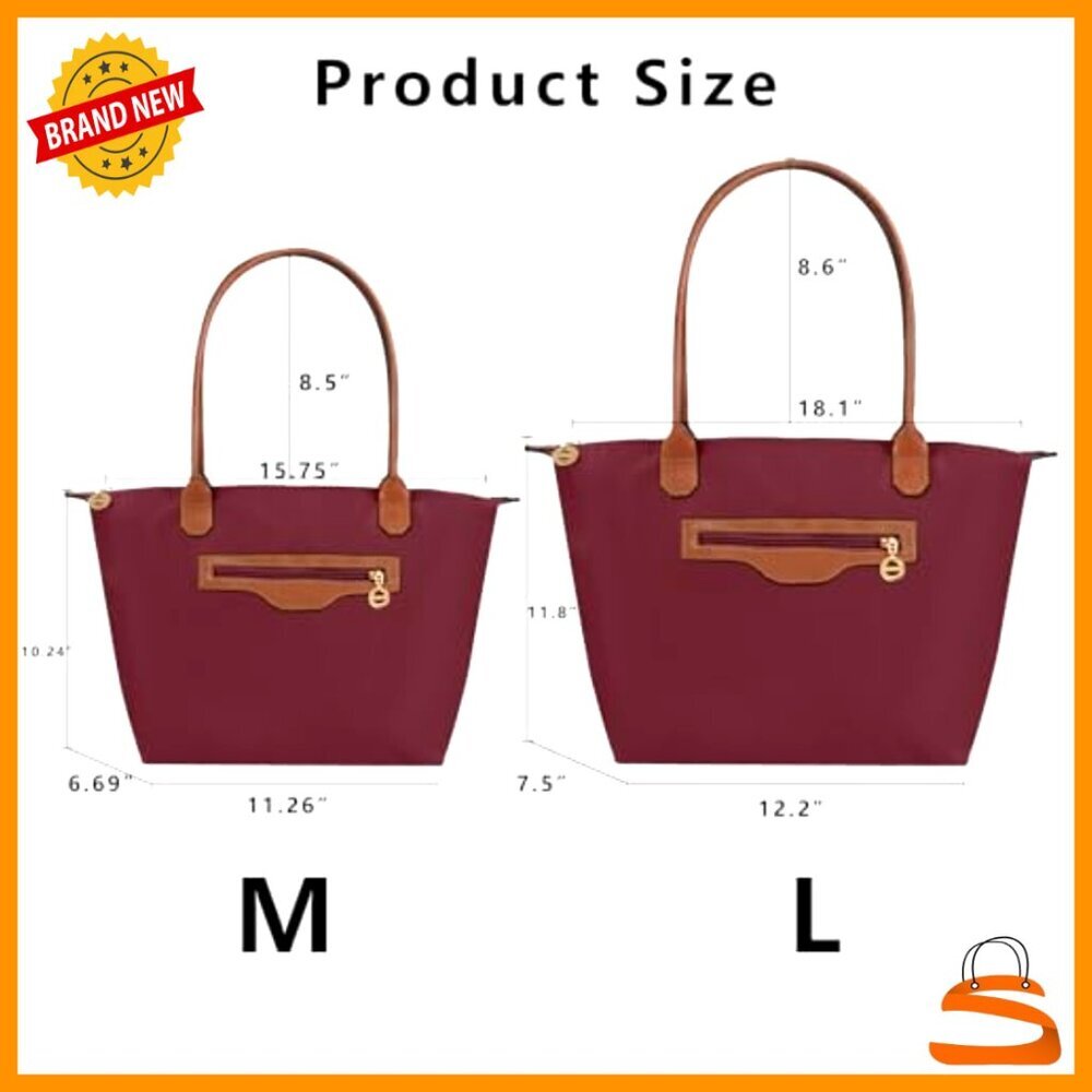 Large Waterproof Nylon Tote Bag with Zipper Closure Lightweight Durable Handbag - Picture 5 of 7